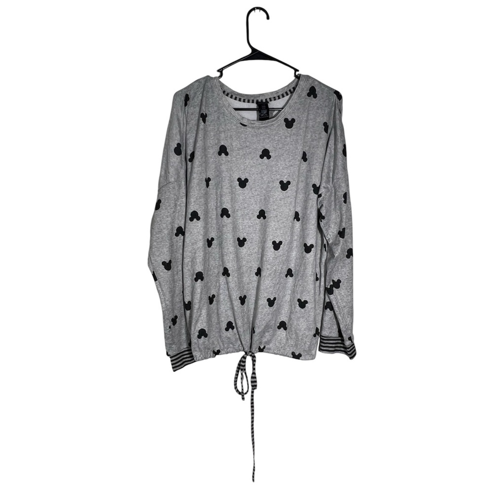 Disney Mickey Mouse Gray Long Sleeve Top | Size XL | Tie Hem - Picture 2 of 4